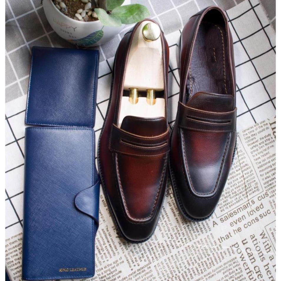 Giày lười da nam Penny Loafer cao cấp da bò thật bảo hành 12 tháng - Mã T179