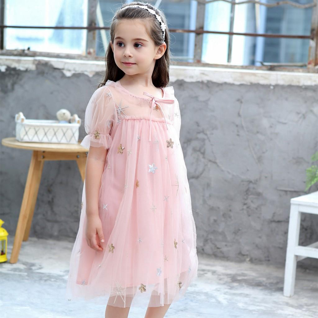 Đầm xèo dư tiệc phối lưới tay phồng sang trọng cho bé gái