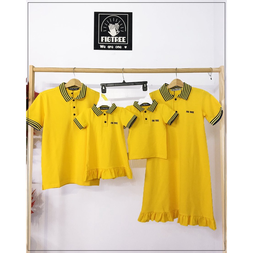 Combo Áo Váy Thun Gia Đình Polo Fig Tree Màu Vàng Hàng Thiết Kế Đủ Size Kèm Hình Cận Cảnh