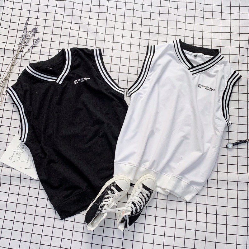 Áo Gile Fiin viền sọc ❤️FREESHIP❤️ Giảm 10K Khi Nhập [ Áo Thun Nữ ] Áo Gile viền 2 sọc❤Nam nữ unisex