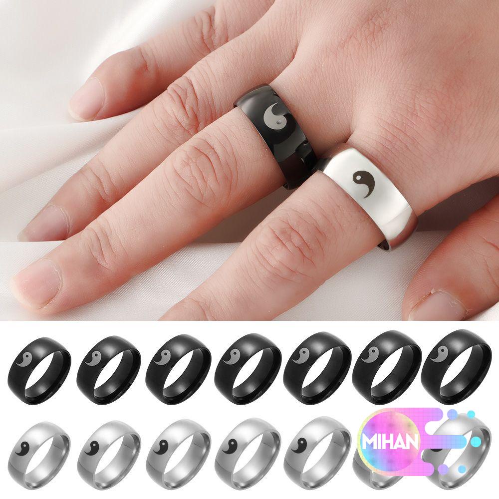 Nhẫn đôi bằng thép không gỉ MIHAN1 họa tiết âm dương phong cách Trung Hoa