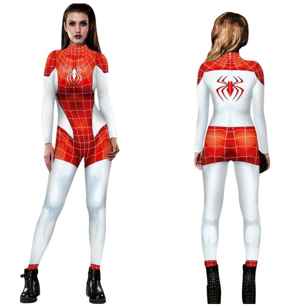 Adult Spiderman Iron Man Bodysuit Cosplay Costume Women Slim Digital Print Jumpsuit Spidergirl Cosplay Girl Women Halloween Costume