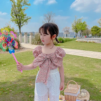 Áo tay phồng họa tiết hoa nhí phong cách Hàn Quốc đáng yêu cho bé gái