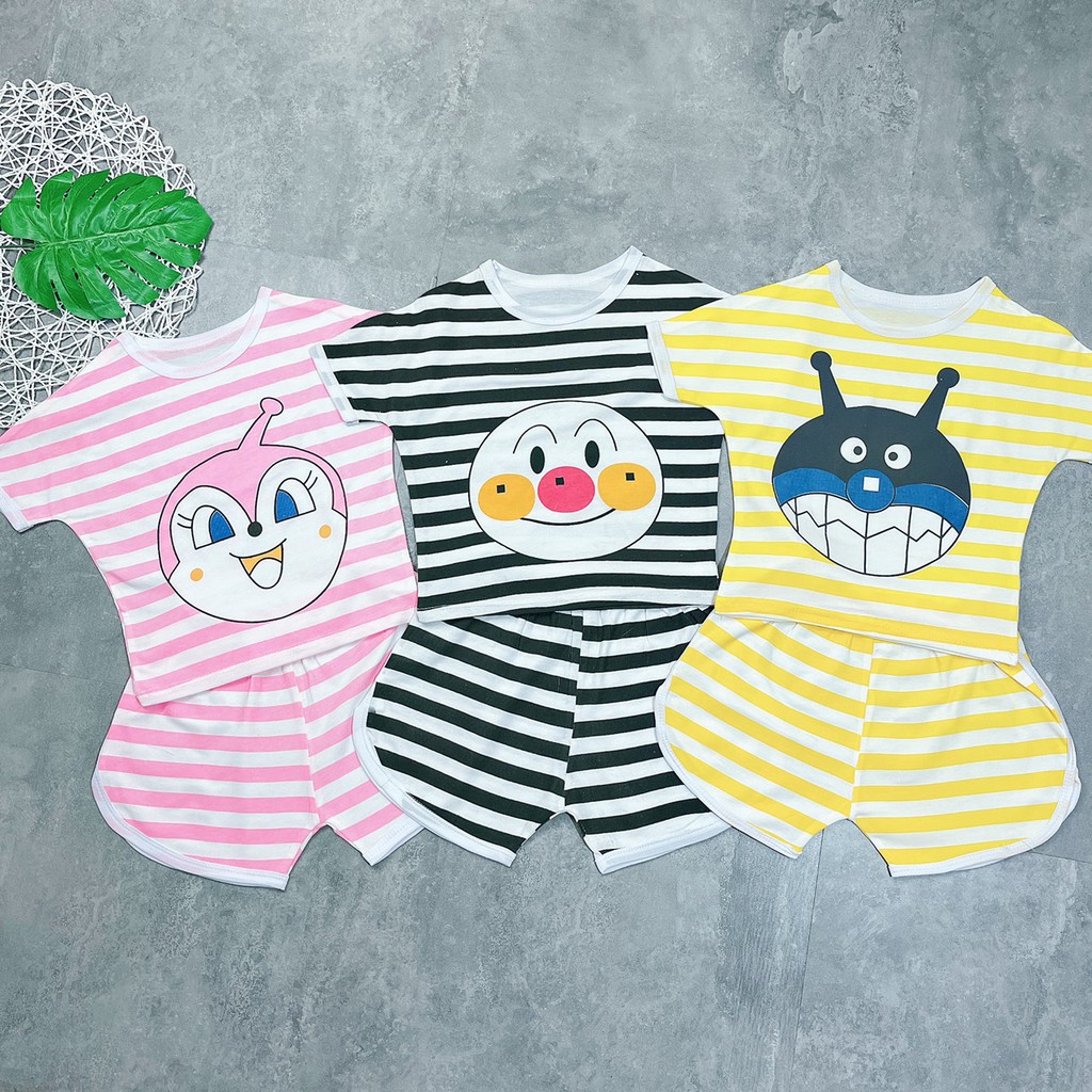 Bộ hè cotton kẻ ngang in hình thú cho bé 8-18kg QATE575