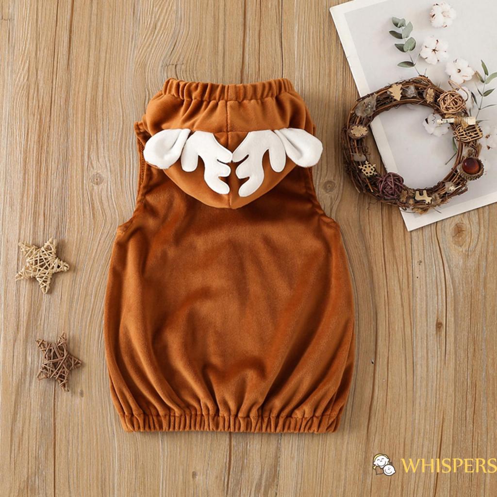 Whispers-áo Khoác Ghi Lê Có Nón Hình Sừng Hươu Màu Tương Phản Giáng Sinh Cho Bé Trai Bé