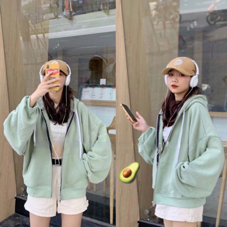 Áo khoác nỉ  trơn Basic Hoodie nam nữ form rộng tay bồng khóa kéo có mũ Ulzzang giá rẻ màu đen, trắng, hồng, xám K076 | BigBuy360 - bigbuy360.vn
