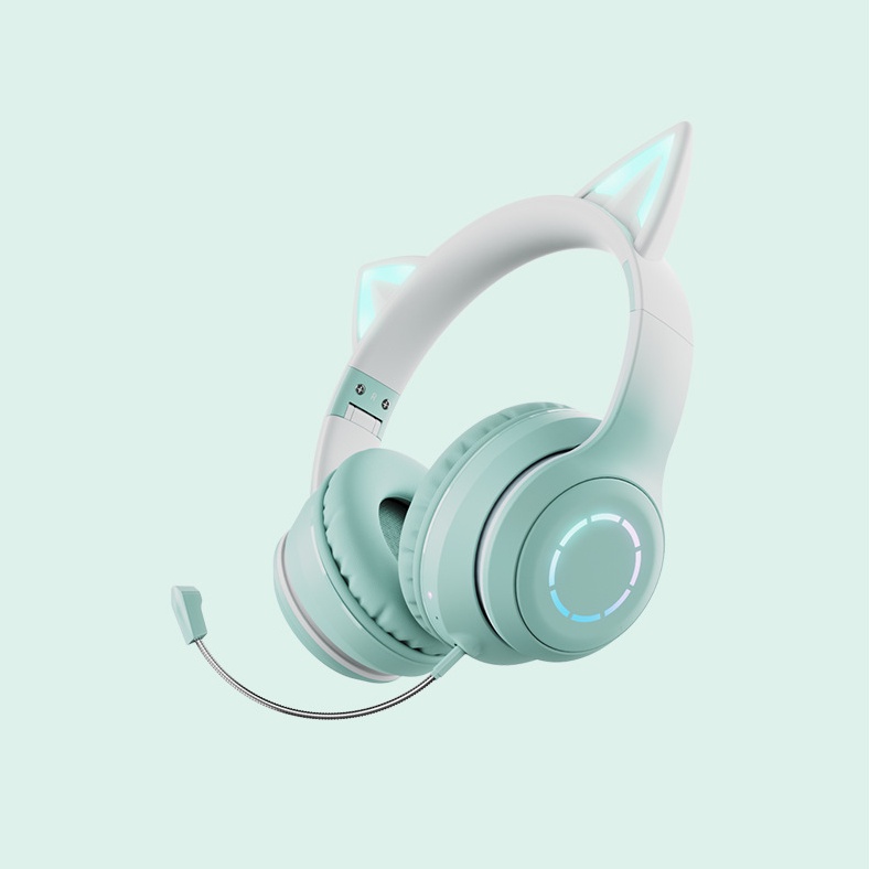 Tai Nghe Bluetooth Chụp Tai không Dây Gaming Tai Mèo Cực Xinh, Có Kèm Dây Cắm Máy Tính, Tặng Kèm Mic Rời.