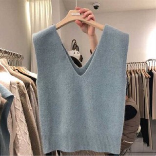 Áo Sweater Không Tay Cổ Chữ V Dáng Rộng Thiết Kế Đơn Giản Thời Trang Mùa Xuân Thu Theo Phong Cách Hàn Quốc