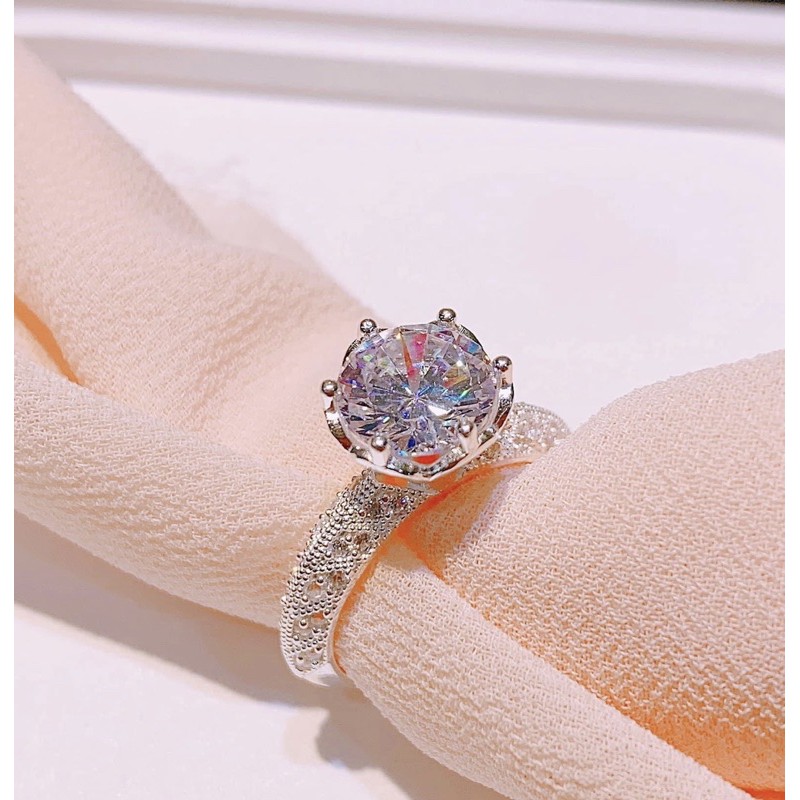 Nhẫn nữ bạc ta đá cao , dày dặn , sáng bóng sang chảnh - Vàng bạc Khải Khải
