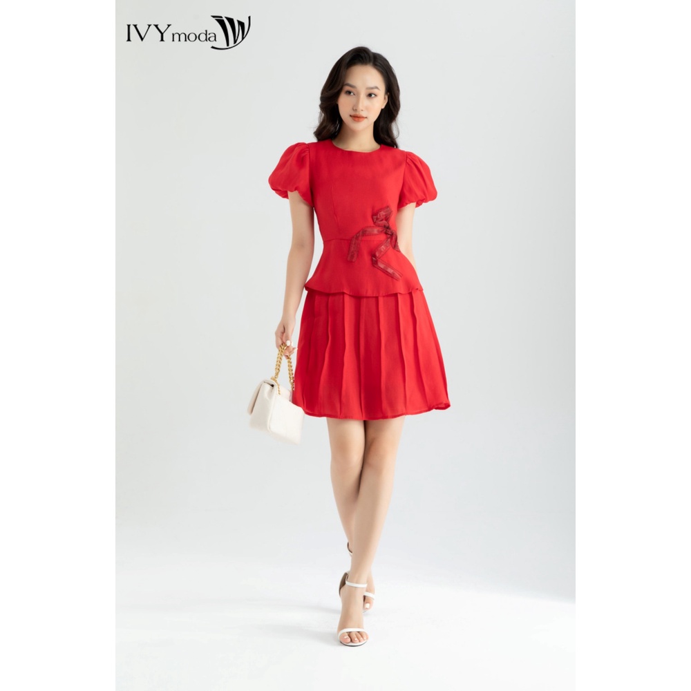 Đầm voan đính nơ thiết kê IVY moda MS 48B8614