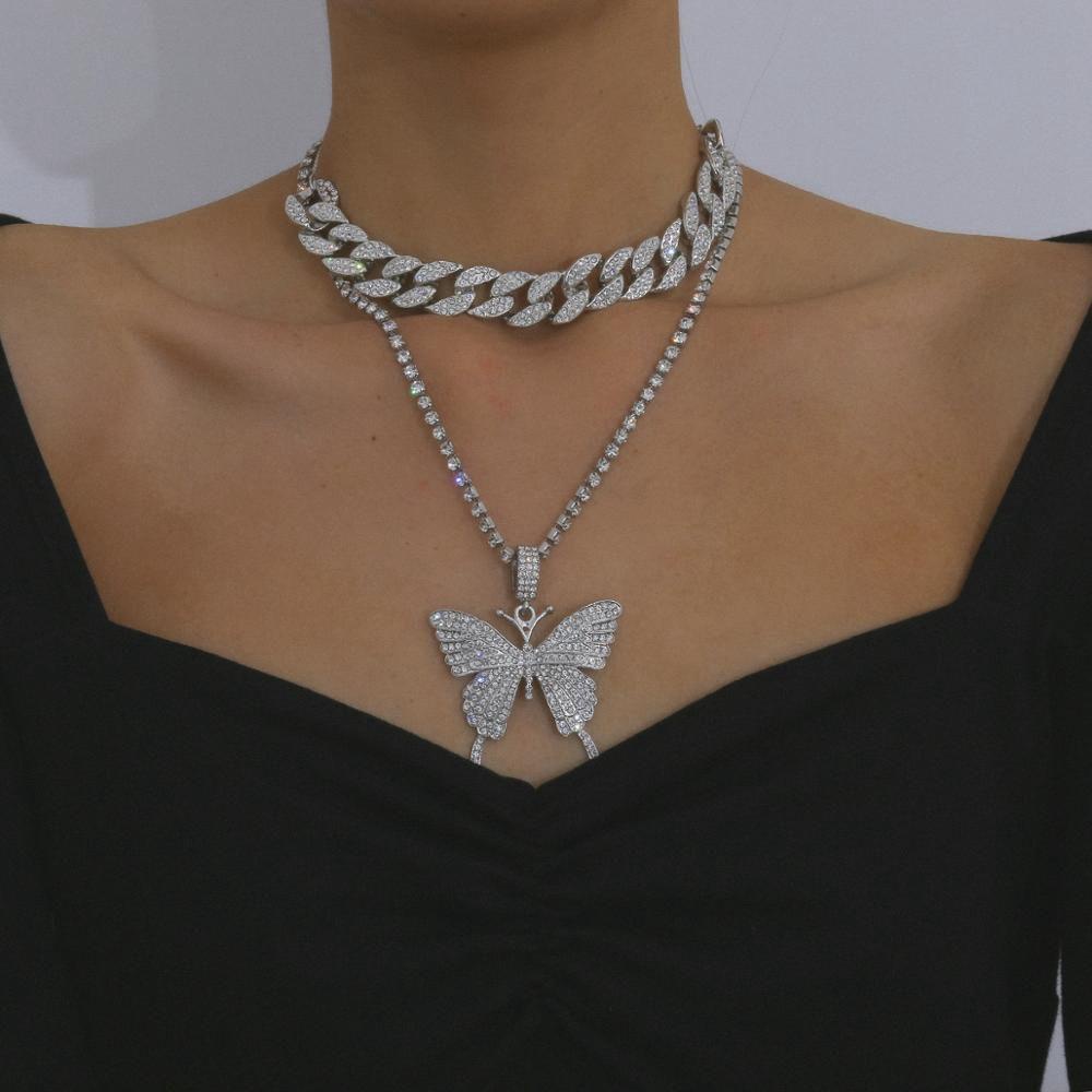 HS Women Necklace Fashion Jewelry Mutli-Layer Chain Butterfly Pendant Zircon Chic|Hip Hop Choker Clavicle/Multicolor