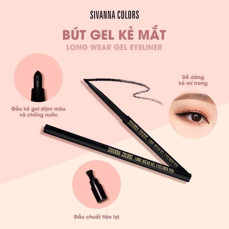 Chì kẻ mắt kẻ mí trong ngoài Sivanna Colors Long Wear Gel Eyeliner Pen bền màu dễ sử dụng