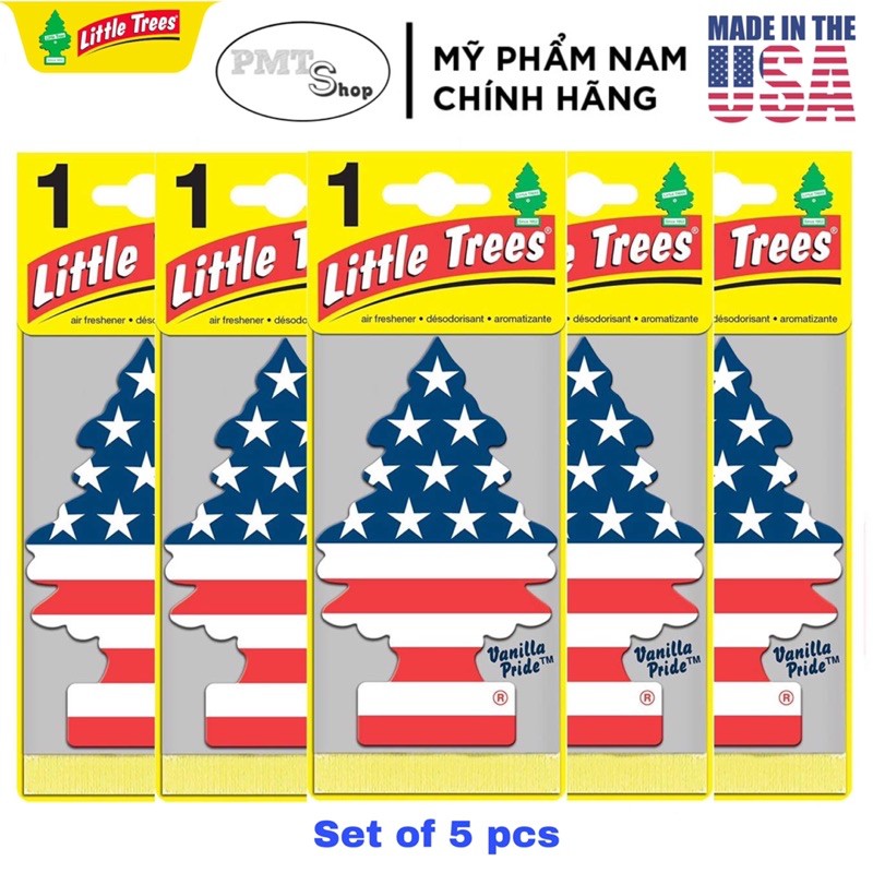 [USA] Combo 5 Cây thông thơm Little Trees Vanilla cờ Mỹ - Túi thơm thơm phòng, ô tô