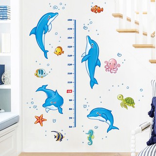 Decal dán tường Thước đo chiều cao cá heo