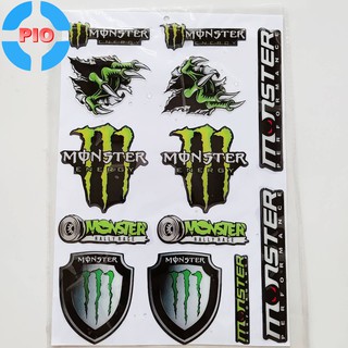 Bộ Tem Monster Dập Nổi Cao Cấp Dán Xe Máy, Ô Tô, Mũ Bảo Hiểm, Chống Thấm Nước, Chống Bay Màu