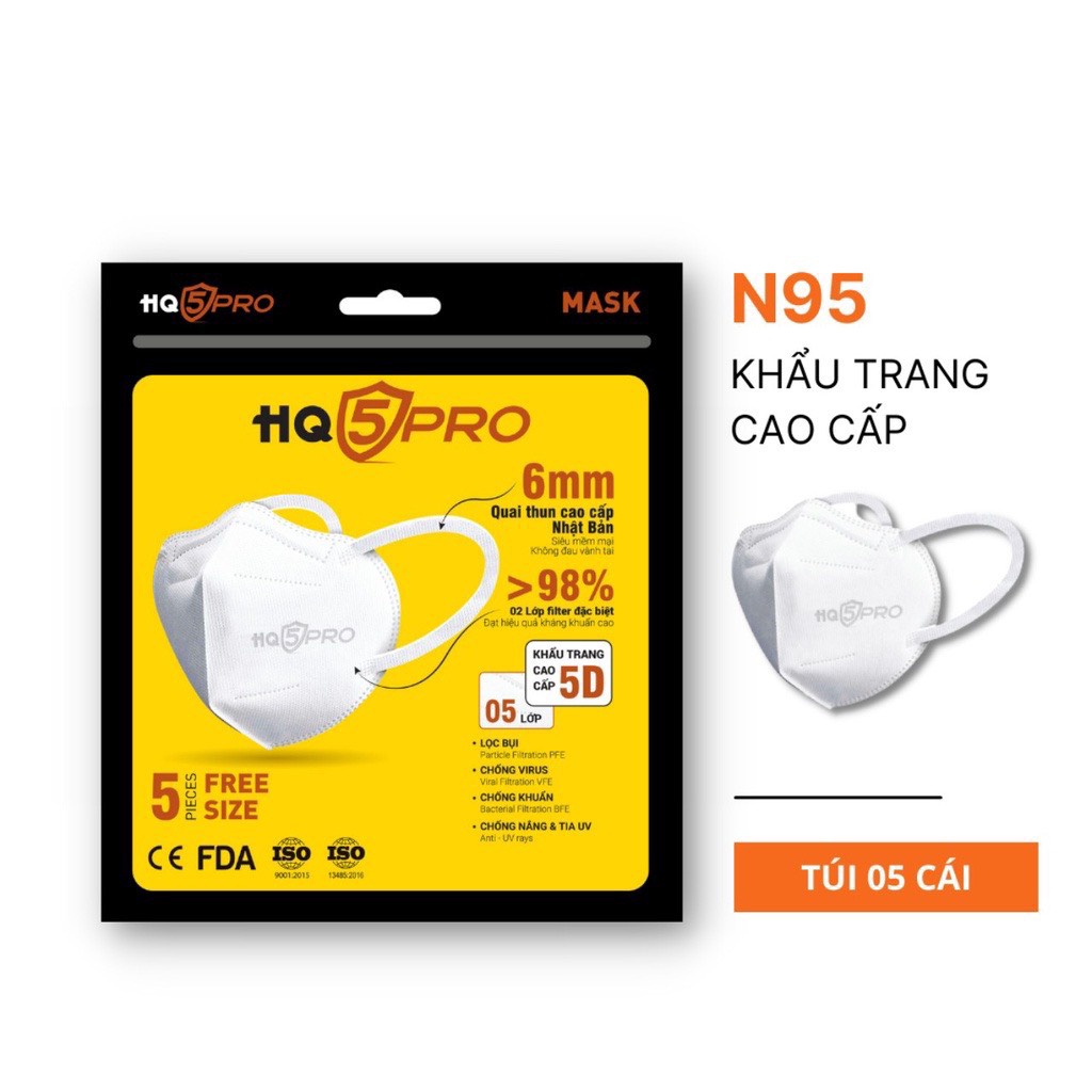 Khẩu Trang KF94 - N95 HQ5PRO màu trắng quai thun đeo không đau vành tai