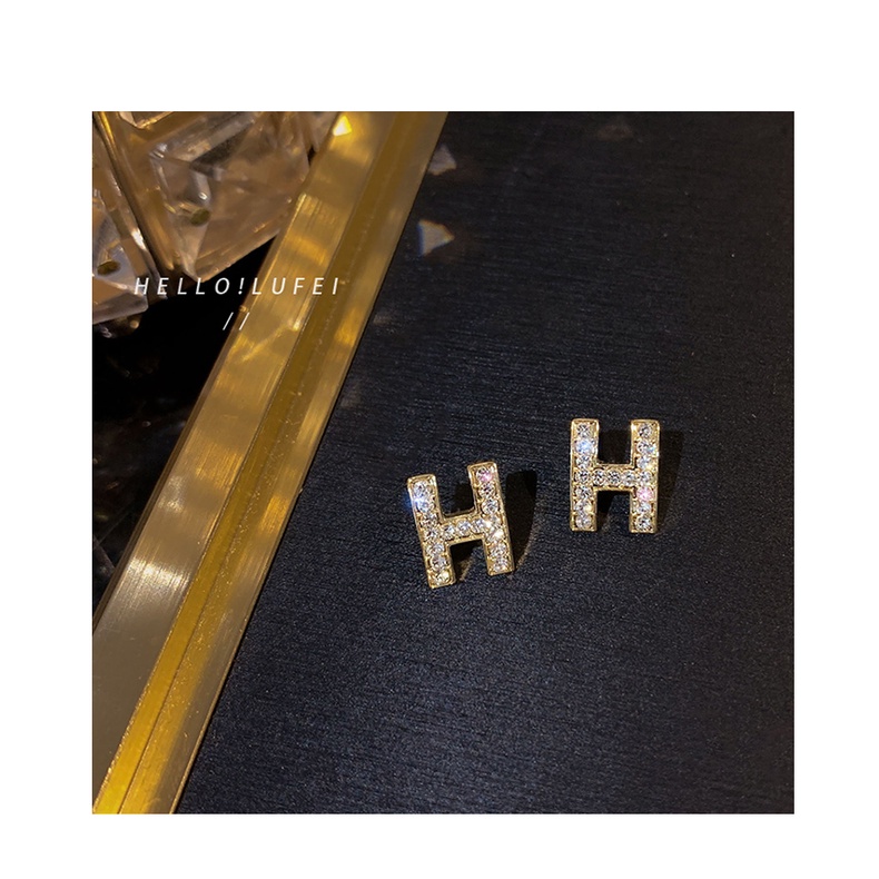 MOCHASHUKhuyên tai mạ bạc 925 hình chữ H phong cách vintage