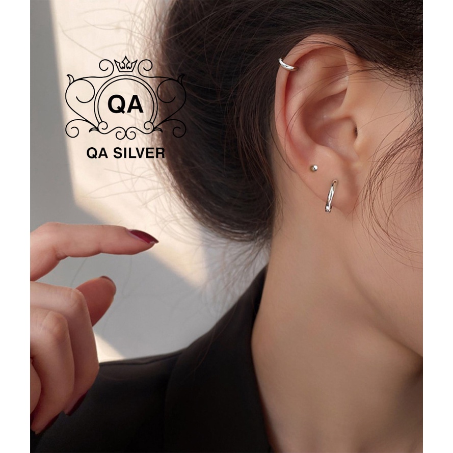Khuyên tai bạc 925 tròn dày khớp mở bông nam nữ chốt lẫy tối giản S925 HOOP QA SILVER Earrings EA190703
