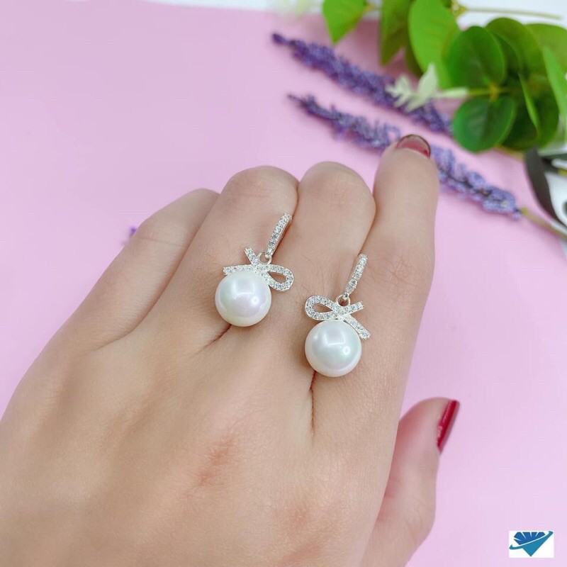 BÔNG TAI ĐÍNH TRAI NƠ BẠC TA