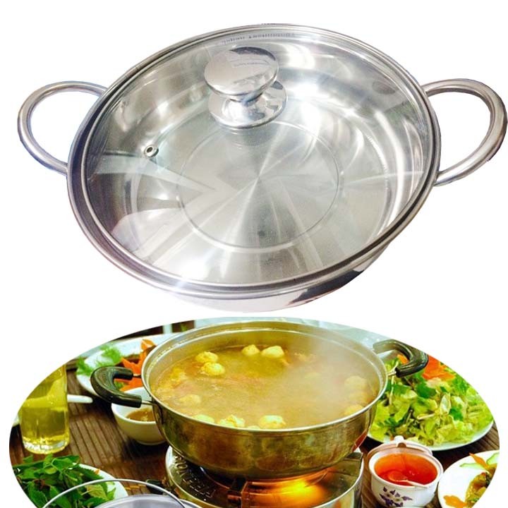 Nồi Lẩu 26Cm Inox 430 Nắp Kính