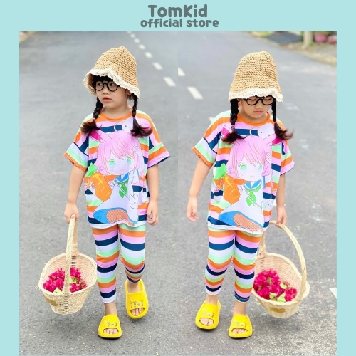 Đồ bộ cho bé gái đồ dài cho bé gái tay ngắn áo cánh dơi cotton chính phẩm loại 1 co giãn không nhão vải 8-23kg Tomkids