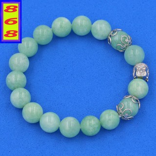 Chuỗi hạt đeo tay Phỉ Thúy 10 ly - Vòng tay Phật A Di Đà inox bạc VNPTNLBKT10 - size vừa phù hợp cho cả nam và nữ