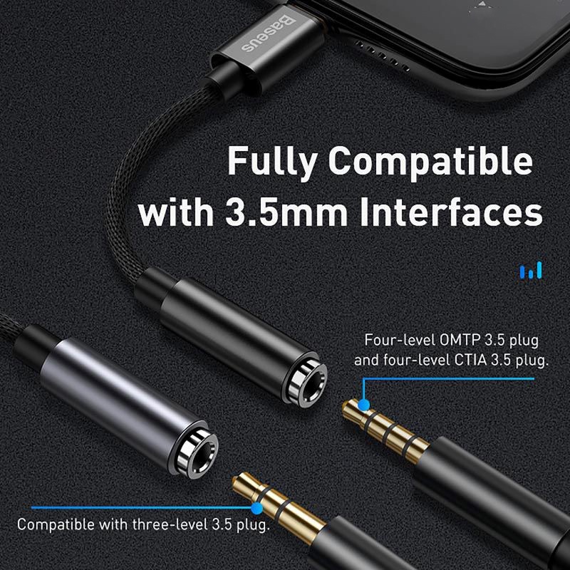 Cáp chuyển điện thoại sang Audio AUX 3.5mm Baseus L3.5 cho ra micro, âm thanh, hỗ trợ tốt livestream chính hãng