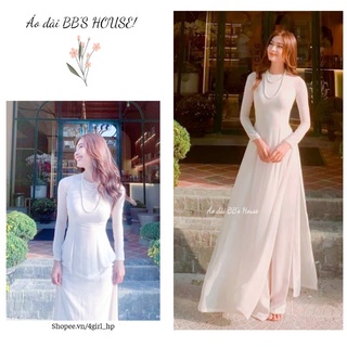(HÀNG MỚI VỀ) Áo dài trắng LỤA 4 tà cổ tròn cao sang chảnh