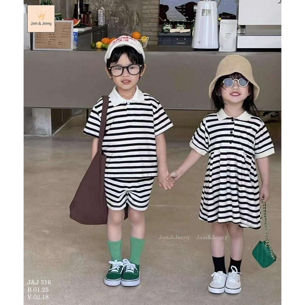 BH23104 BH23114 Đồ đôi anh chị em váy bé gái- bộ bé trai