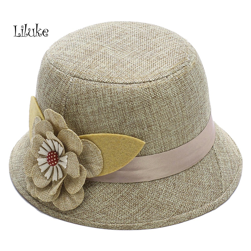 Mũ Bucket Vải Lanh Màu Trơn Họa Tiết Hoa Thanh Lịch Dành Cho Nữ
