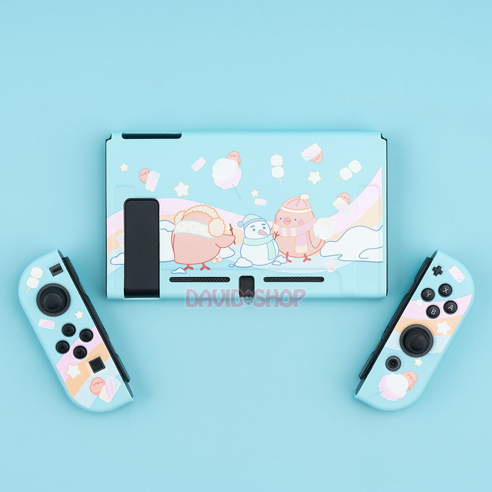 Ốp lưng + case Joy-Con chủ đề Gà Con Chơi Tuyết dẻo cao cấp hãng Geekshare cho Nintendo Switch