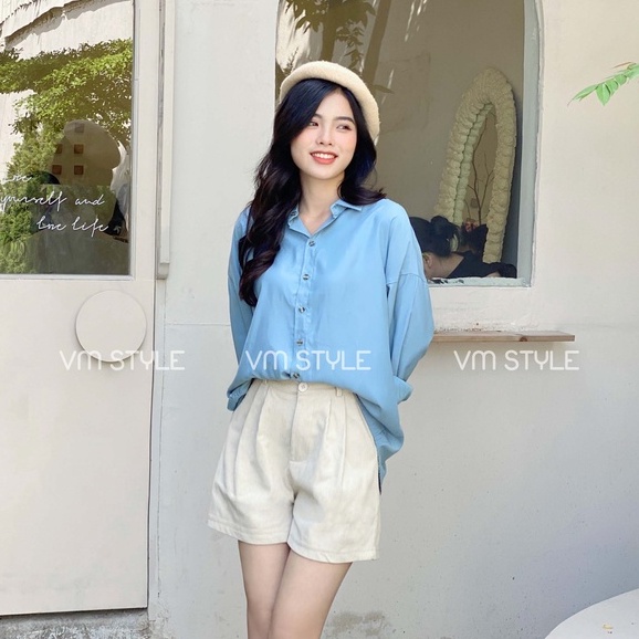 Áo sơ mi tay dài VM STYLE trơn cổ bẻ lưng xẻ 2 vạt thời trang nữ ulzzang hàn Quốc 21SU12LA2002