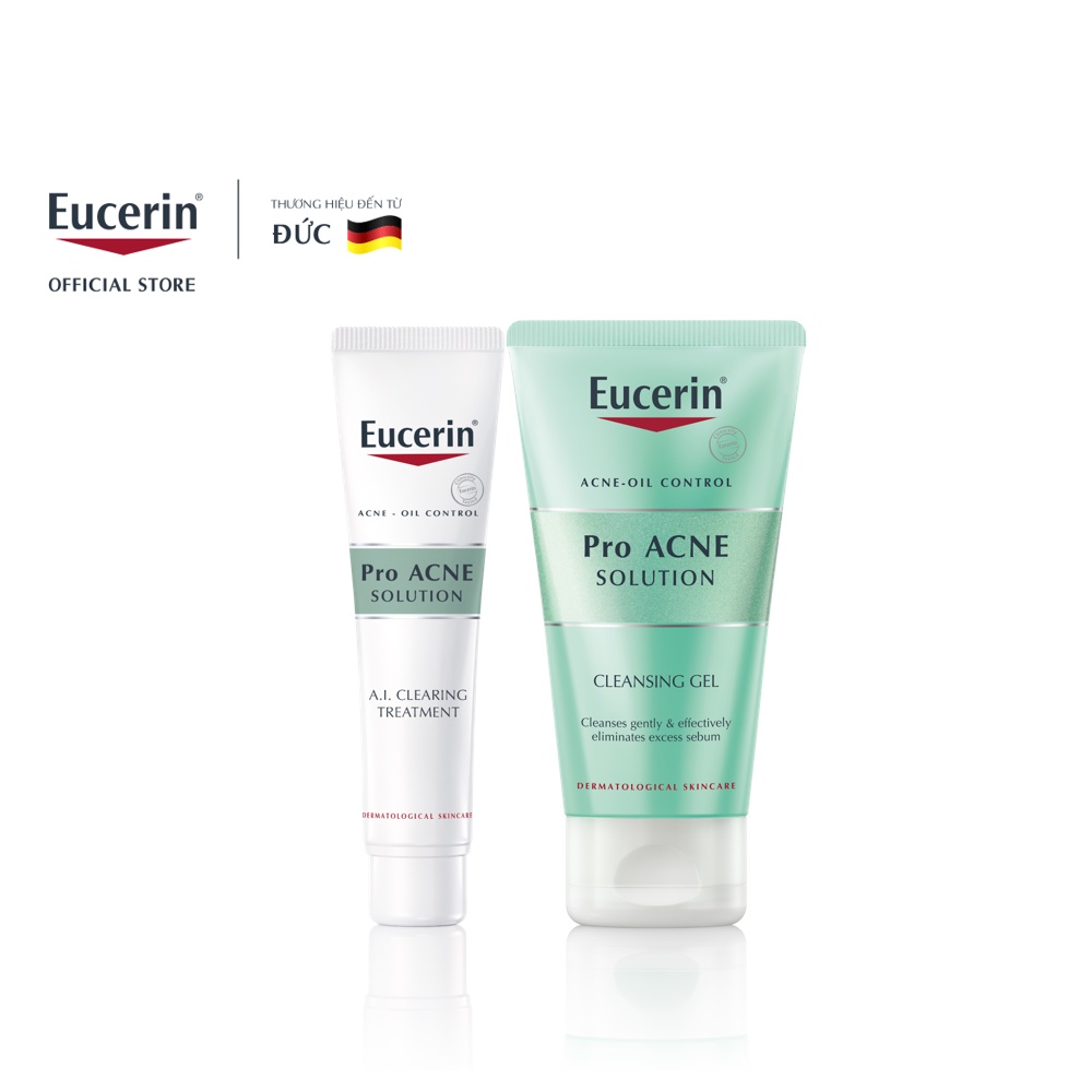 Bộ 2 Sản Phẩm Eucerin ProAcne: Tinh Chất A.I Clearing Treatment 40ml &amp; Gel Rửa Mặt Cleansing Gel 75ml