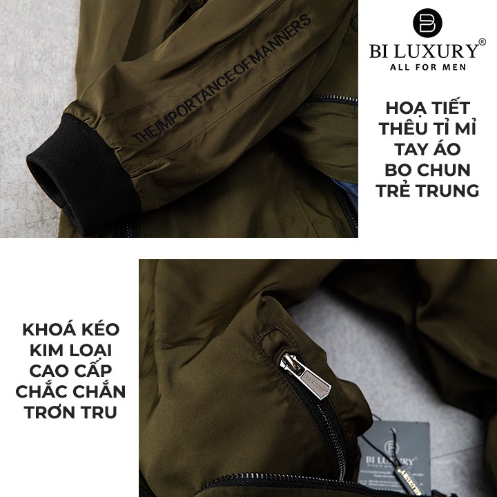 Áo khoác gió nam hai lớp Biluxury AG2T025REU chống nước đi mưa nhẹ có túi trong tiện dụng màu xanh rêu | BigBuy360 - bigbuy360.vn
