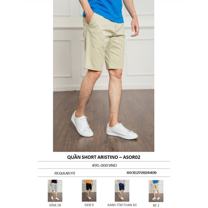 quần short nam, quần short khaki ⚡ARISTINO⚡ phom dáng regular fit suông vừa, tạo sự thoải mái cho người mặc - ASOR02
