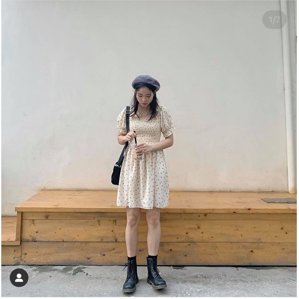 Đầm lụa JULY DRESS cổ vuông họa tiết hoa xinh dày dặn không kén dáng, thiết kế style hàn xẻng