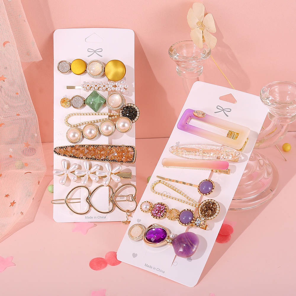 1 Set  Conjunto De Grampo De Cabelo Elegante Com Pérolas De Cristal / Acessórios De Bijuteria Feminina YR