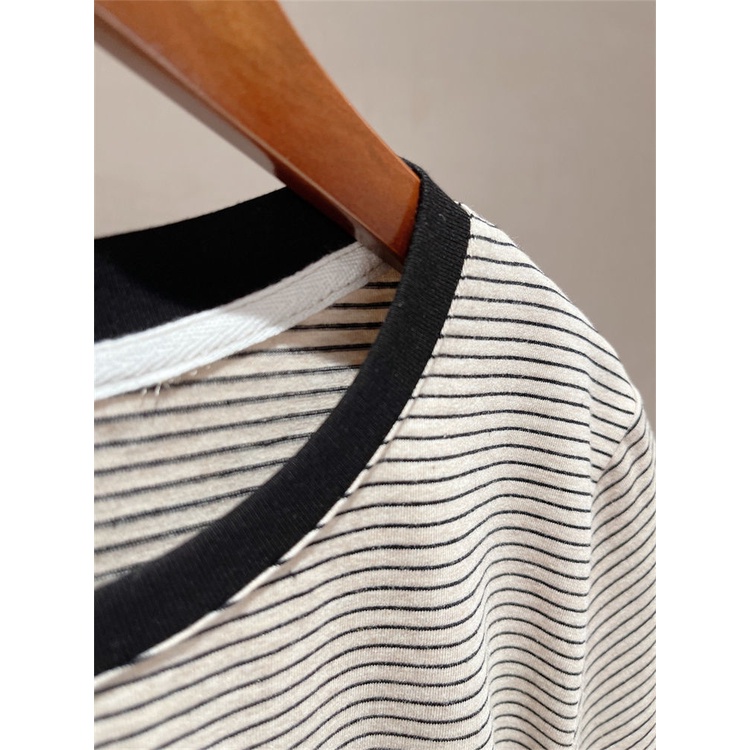 Áo Thun Cotton Ngắn Tay Họa Tiết Kẻ Sọc Thời Trang Mùa Hè Phong Cách Mới Cho Nữ