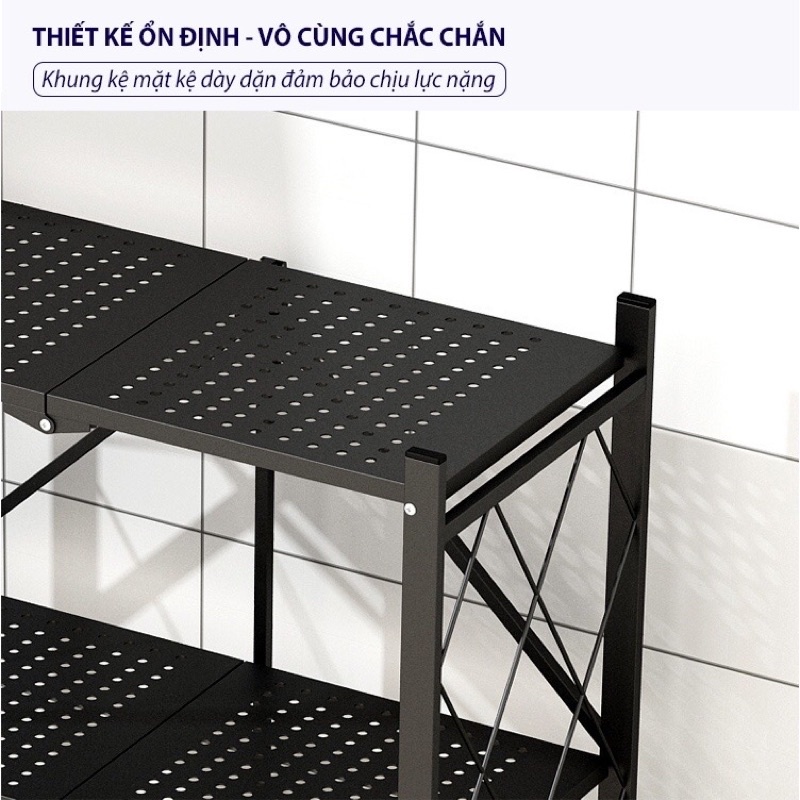 Bộ sản phẩm Kệ gấp 3 tầng thép cacbon chống gỉ 5 lớp - Thiết kế sang trọng, gồm 4 bánh xe, di chuyển dễ dàng, tải 80kg