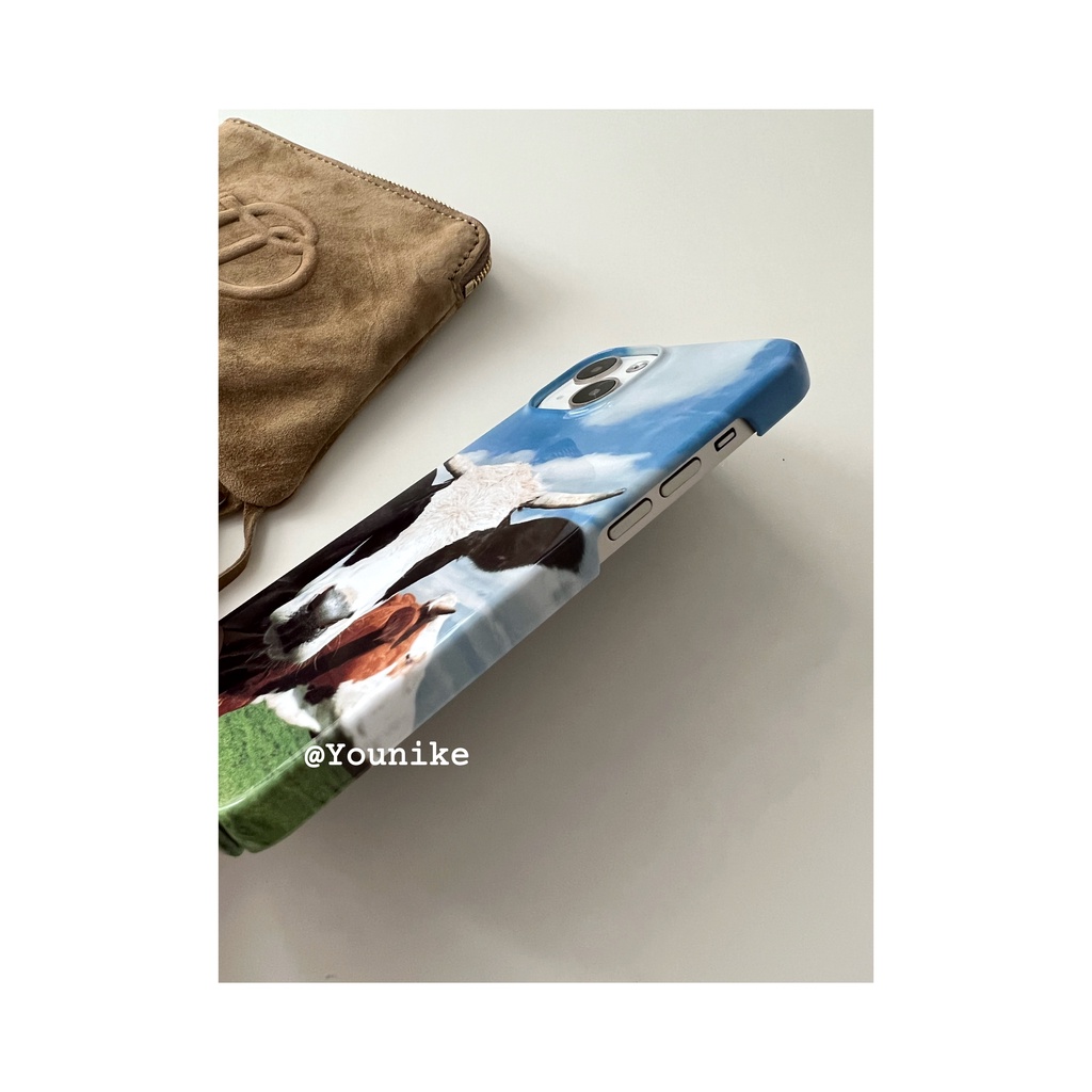Bao Da Điện Thoại niche Họa Tiết Bò Sữa Phong Cách retro Cho Iphone 15 / 14 / 13pro / 12promax / 7plus / 11xr Ốp