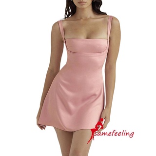Đầm Chữ A Hai Dây Không Tay Lưng Cao Màu Trơn Thời Trang Mùa Hè Cho Nữ