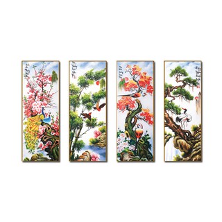 Bộ tranh treo tường HD Xuân Hạ Thu Đông HUD0109 KT 25 x 65 cm x 4 bức phủ kim sa