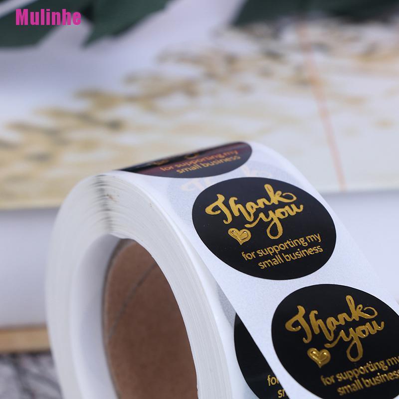Set 500 sticker Tròn In Chữ Thank you Màu Hồng Đen Trang Trí Tiệc Cưới