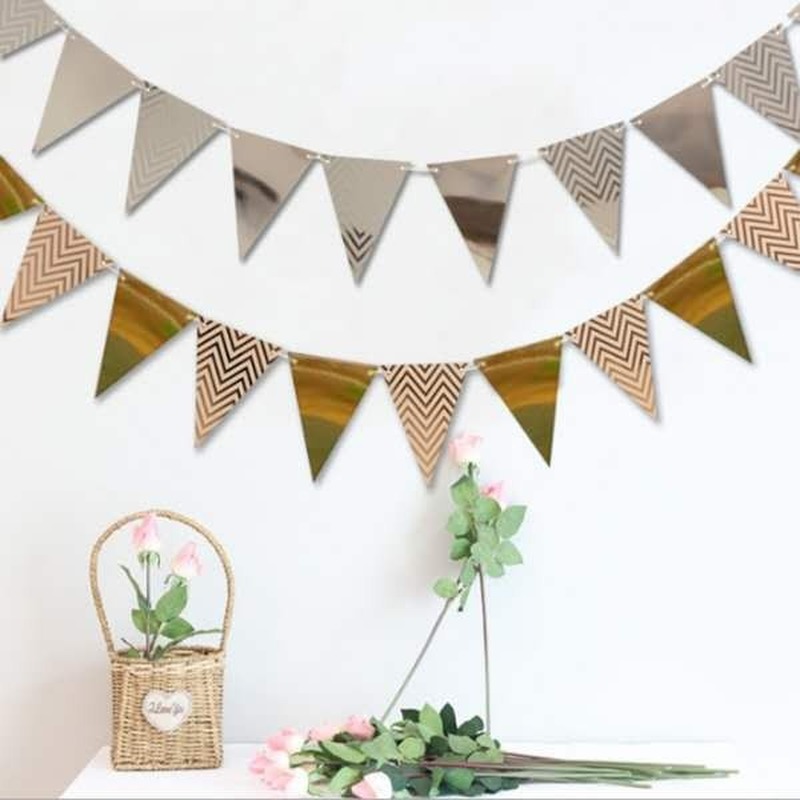 Dây Cờ Treo Màu Vàng/Bạc Với Dây Treo Thiết Kế zigzag Dùng Trang Trí Tiệc