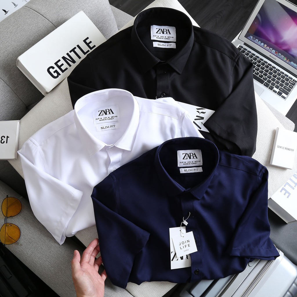 Áo sơ mi nam tay ngắn ZARA BASIC màu ĐEN vải cotton lụa cao cấp chống nhăn - SANG TRỌNG LỊCH LÃM