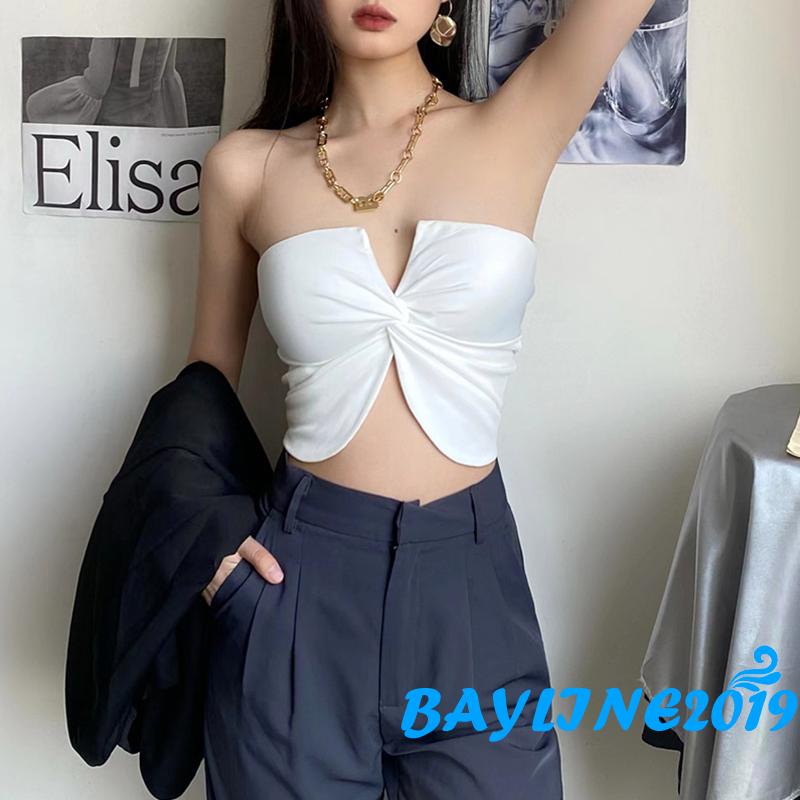 Áo Lửng Hai Dây Cổ Chữ V Màu Trơn Xẻ Tà Thời Trang Mùa Hè Cho Nữ