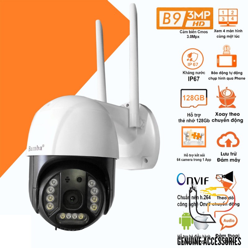 CAMERA IP NGOÀI TRỜI BAMBA B9 3.0 KHÔNG DÂY - CAMERA IP BAMBA B9