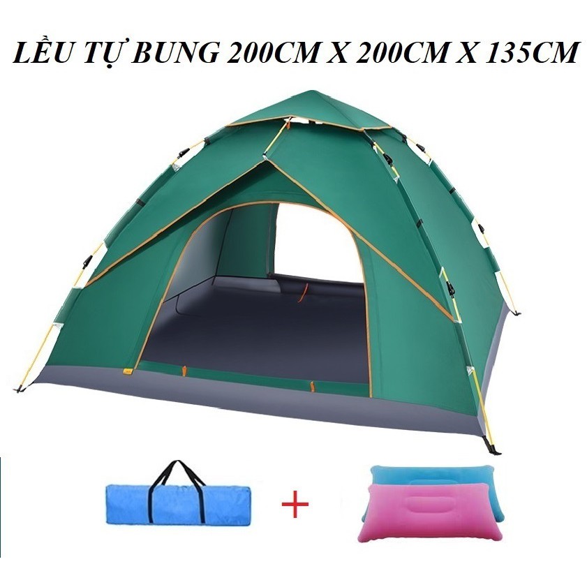 Lều Cắm Trại Lều Dã Ngoại Tự Bung [TẶNG 2 GỐI HƠI ] 2- 5 Người 2 lớp chống nước, chống tia UV, 3 cửa sổ lơn, 1 của chính