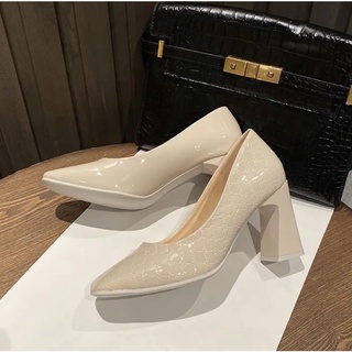 Giày cao gót dập vân đen be hot 2021 (order)