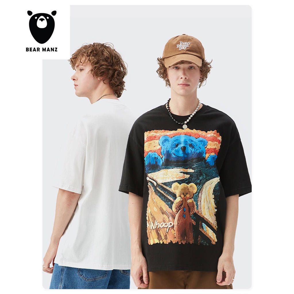 Áo thun Gấu tay ngắn in hình hoạt hình gấu tranh sơn dầu - áo cặp đôi mùa hè - BigSize Bear ManZ